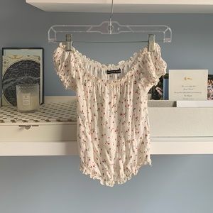 Brandy Melville Flower Pattern White Shirt
